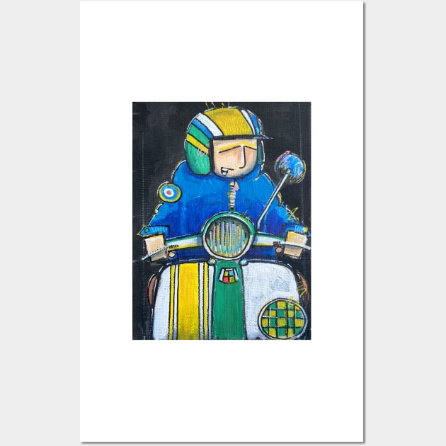 Retro Scooter, Classic Scooter, Scooterist, Scootering, Scooter Rider, Mod Art Wall Art by Scooter Portraits